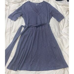 Toad & Co Dress Cue Wrap Cafe Dress in Periwinkle Blue Stripe Size Large V-Neck